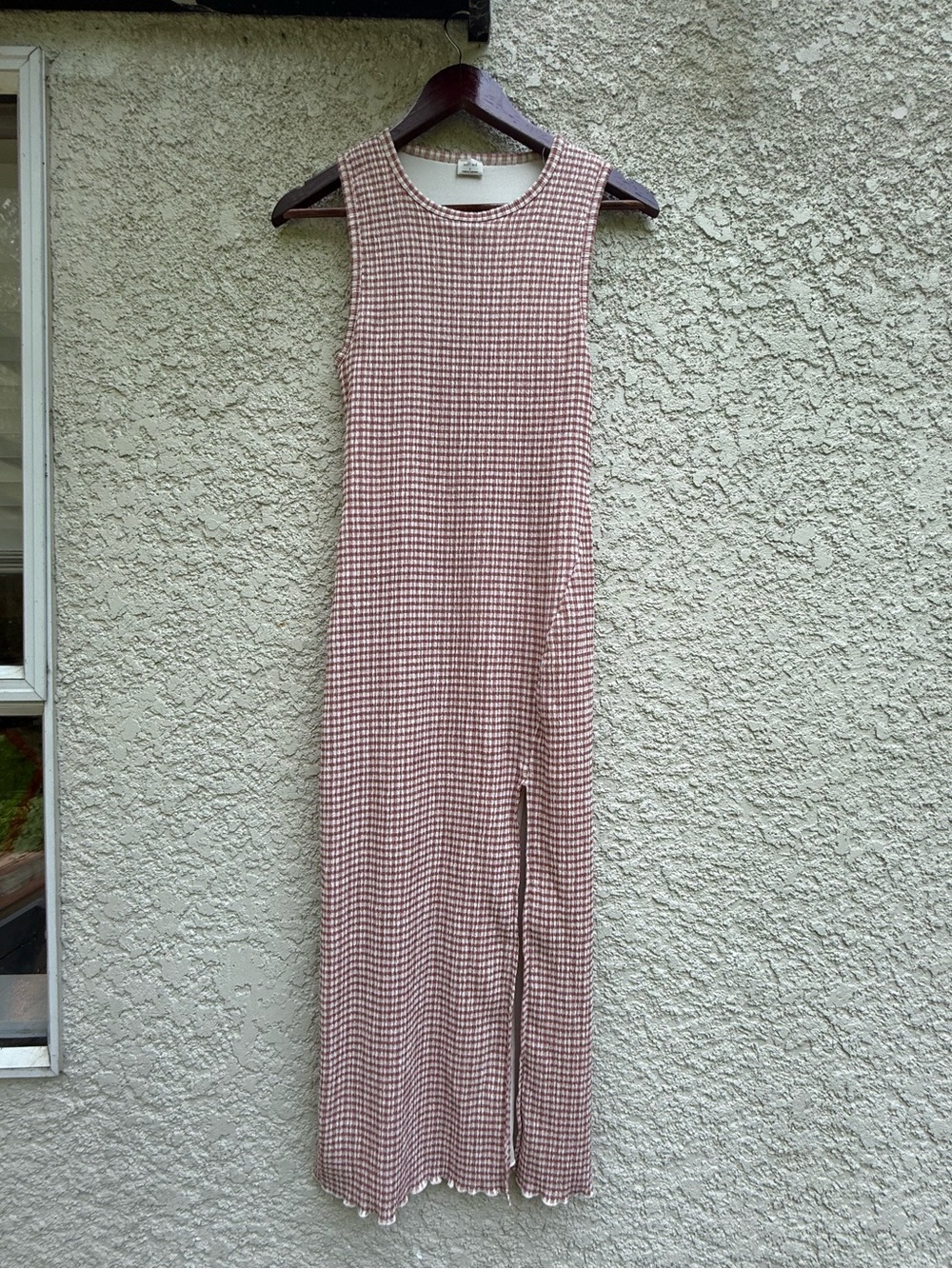 Wilfred sleeveless pink gingham maxi dress with side slit